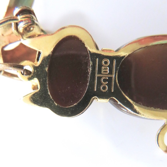 Dangle Cat Bow Tie Pin, 1960s, Rhinestones, Hobco - Picture 5 of 7